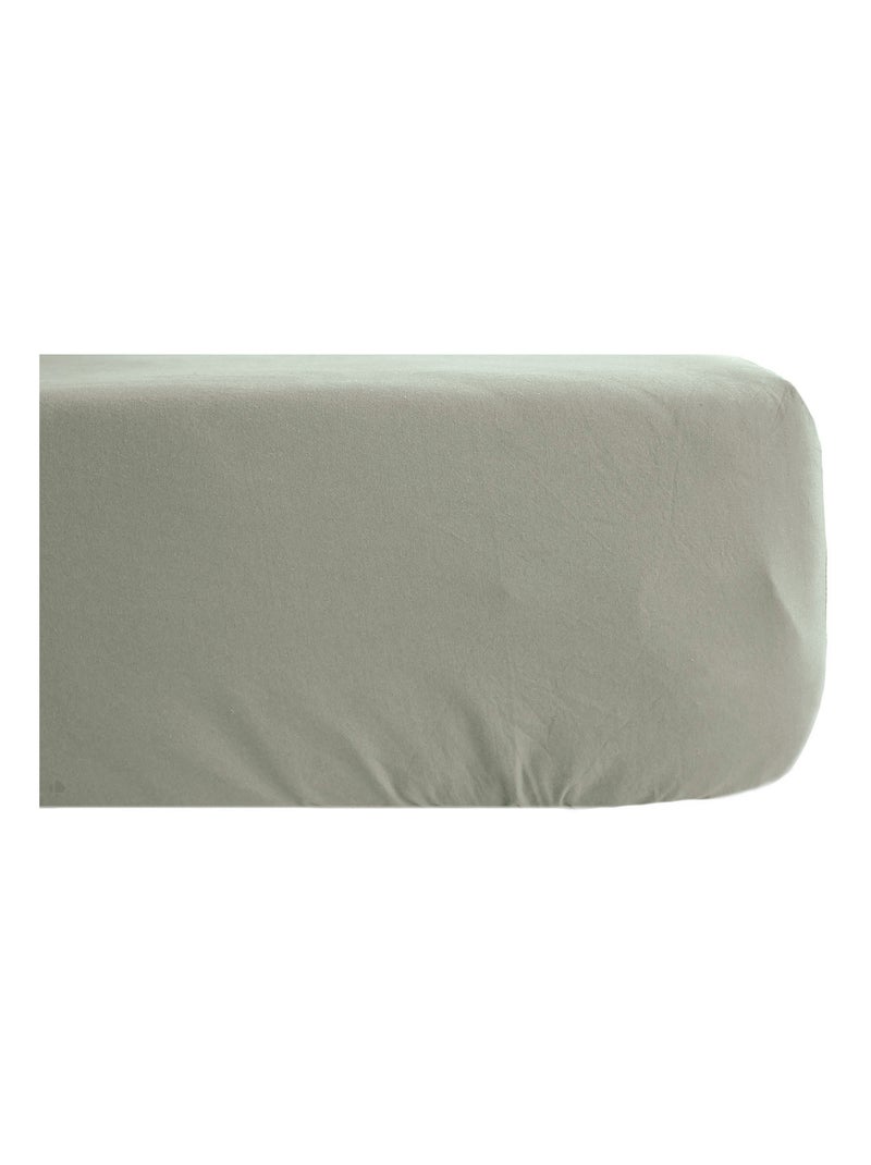 Drap housse coton lavé PALACE Vert kaki clair - Kiabi