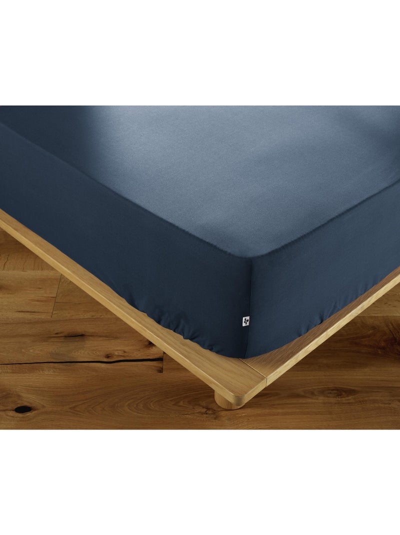 Drap housse coton luxe bonnet 30 cm Bleu foncé - Kiabi