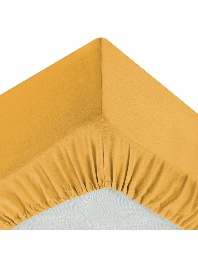 Drap housse coton uni 140 x 190 cm Couleur moderne ocre Ocre - Kiabi