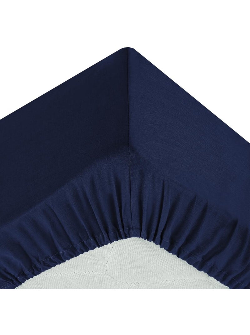 Drap housse coton uni 140 x 190 cm Couleur moderne orage Bleu marine - Kiabi