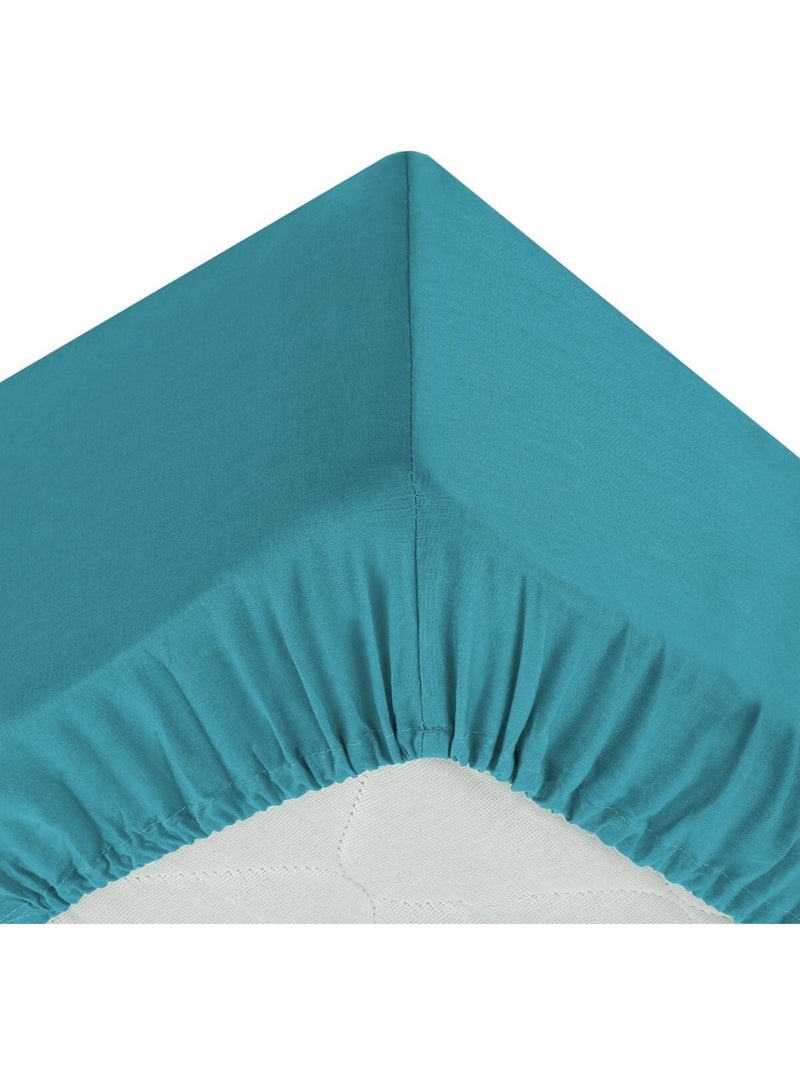 Drap housse coton uni 160 x 200 cm Couleur moderne canard Bleu canard - Kiabi