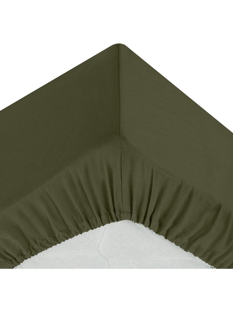 Drap housse coton uni 160 x 200 cm couleur moderne cumin Kaki - Kiabi