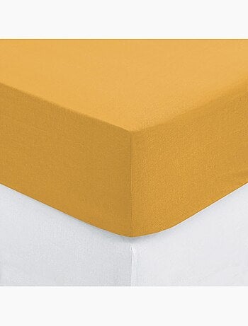 Drap housse coton uni 160 x 200 cm couleur moderne cumin