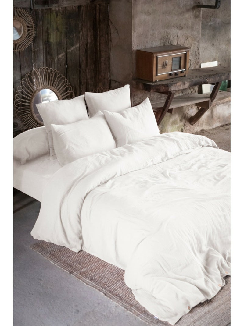 Drap-housse – Double Gaze de Coton 125 g/m² – Bonnet 30 cm - Gaïa Blanc - Kiabi