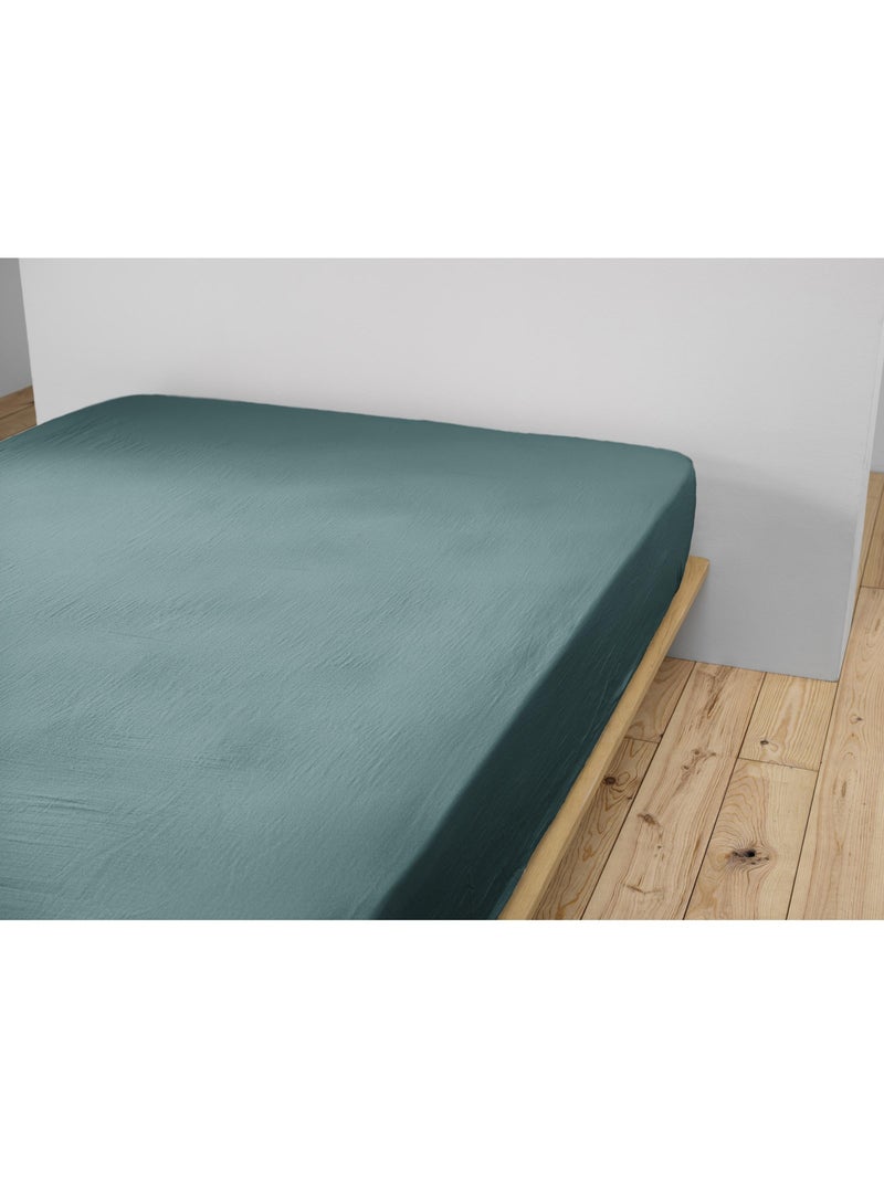 Drap-housse – Double Gaze de Coton 125 g/m² – Bonnet 30 cm - Gaïa Bleu canard - Kiabi