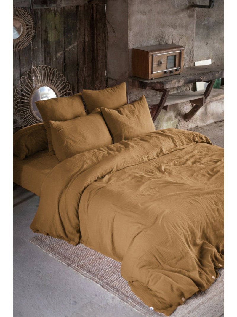Drap-housse – Double Gaze de Coton 125 g/m² – Bonnet 30 cm - Gaïa Camel - Kiabi