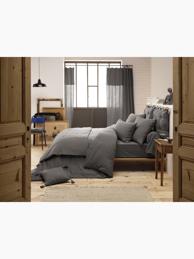 Drap-housse – Double Gaze de Coton 125 g/m² – Bonnet 30 cm - Gaïa Gris Granit - Kiabi