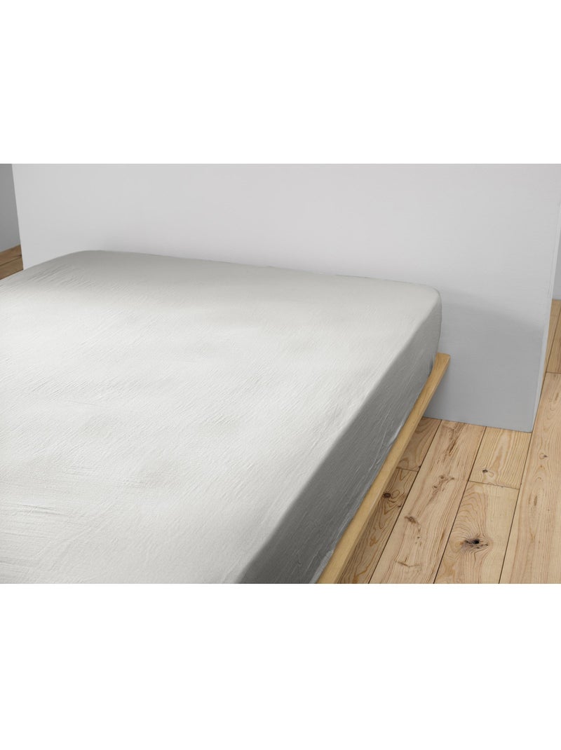 Drap-housse – Double Gaze de Coton 125 g/m² – Bonnet 30 cm - Gaïa Gris nuage - Kiabi