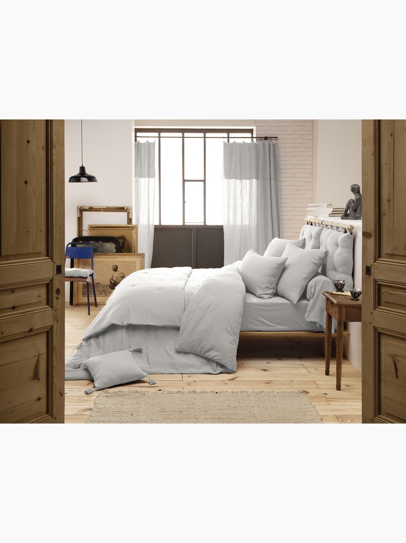 Drap-housse – Double Gaze de Coton 125 g/m² – Bonnet 30 cm - Gaïa Gris nuage - Kiabi