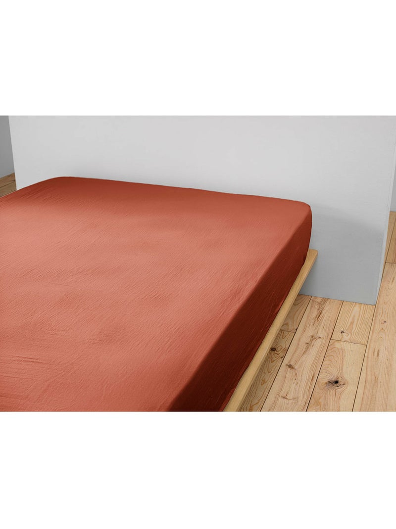Drap-housse – Double Gaze de Coton 125 g/m² – Bonnet 30 cm - Gaïa Terracotta - Kiabi