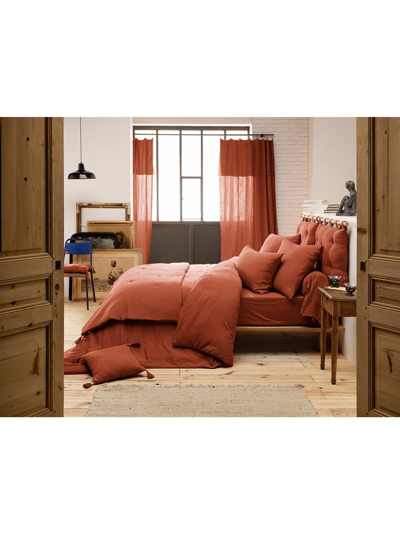 Drap-housse – Double Gaze de Coton 125 g/m² – Bonnet 30 cm - Gaïa Terracotta - Kiabi