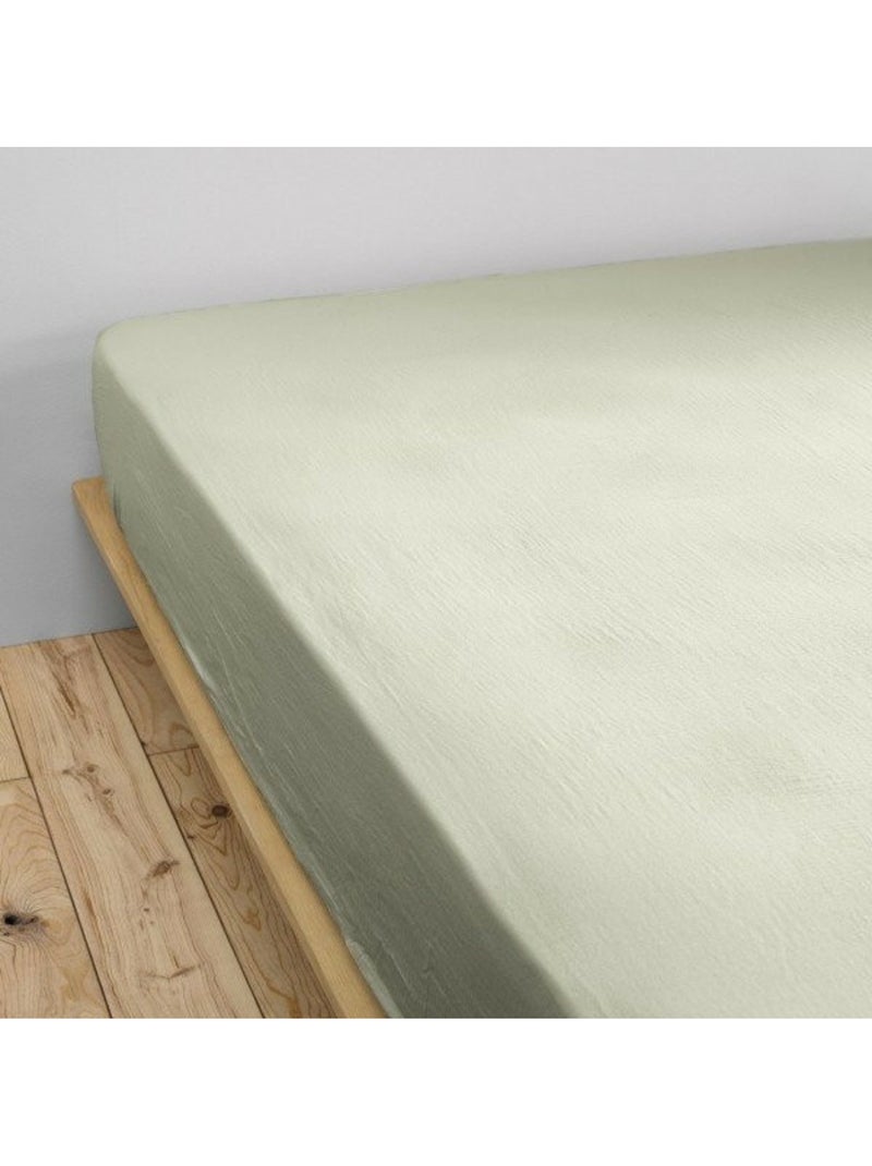 Drap-housse – Double Gaze de Coton 125 g/m² – Bonnet 30 cm - Gaïa Vert d'eau - Kiabi