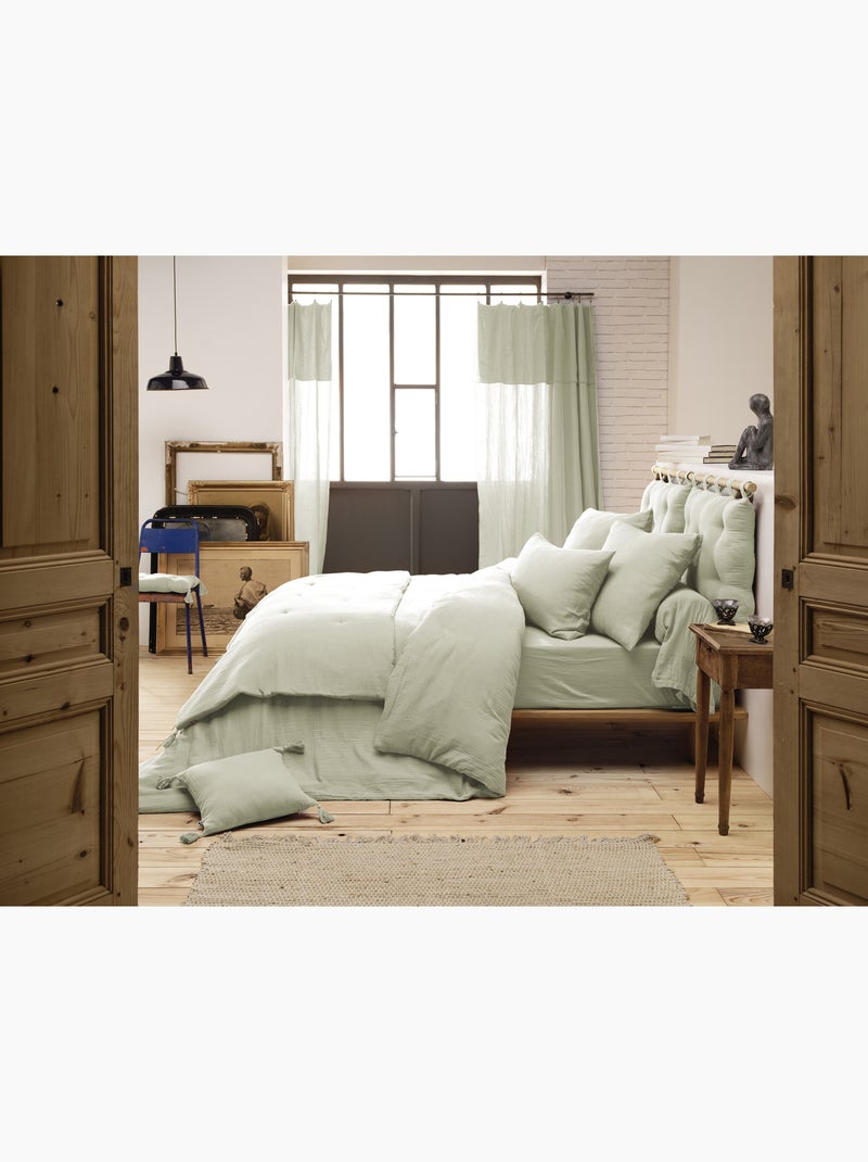 Drap-housse – Double Gaze de Coton 125 g/m² – Bonnet 30 cm - Gaïa Vert d'eau - Kiabi