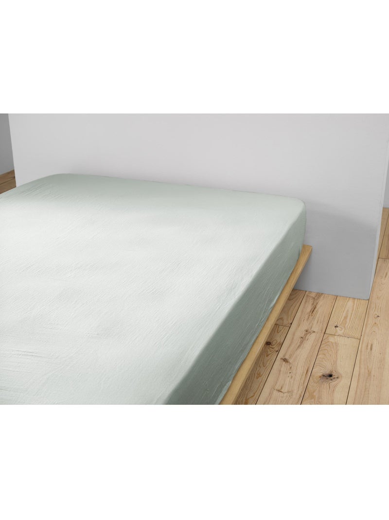 Drap-housse – Double Gaze de Coton 125 g/m² – Bonnet 30 cm - Gaïa Vert eucalyptus - Kiabi