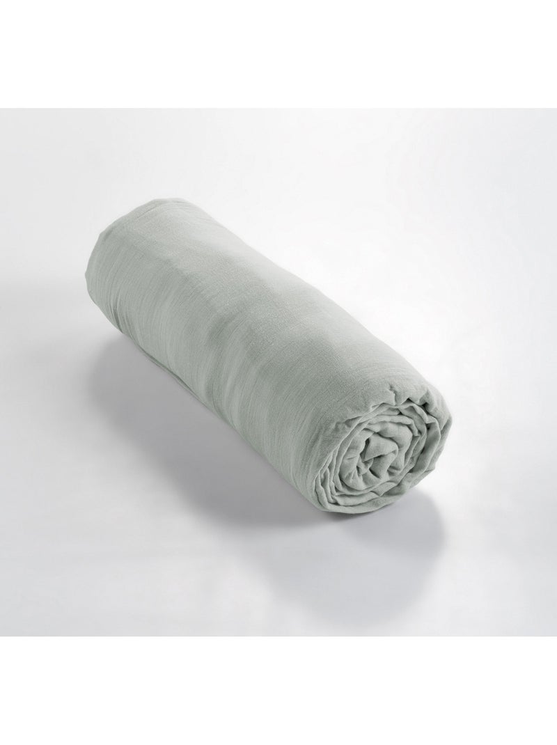 Drap-housse – Double Gaze de Coton 125 g/m² – Bonnet 30 cm - Gaïa Vert eucalyptus - Kiabi