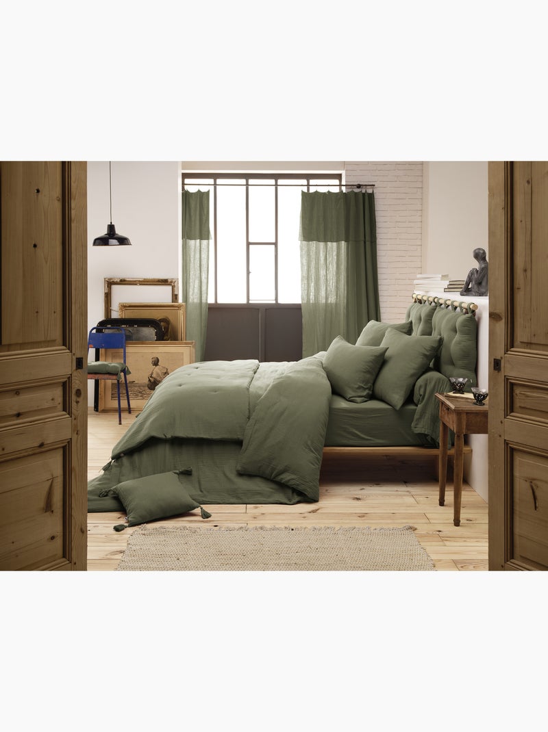 Drap-housse – Double Gaze de Coton 125 g/m² – Bonnet 30 cm - Gaïa Vert romarin - Kiabi