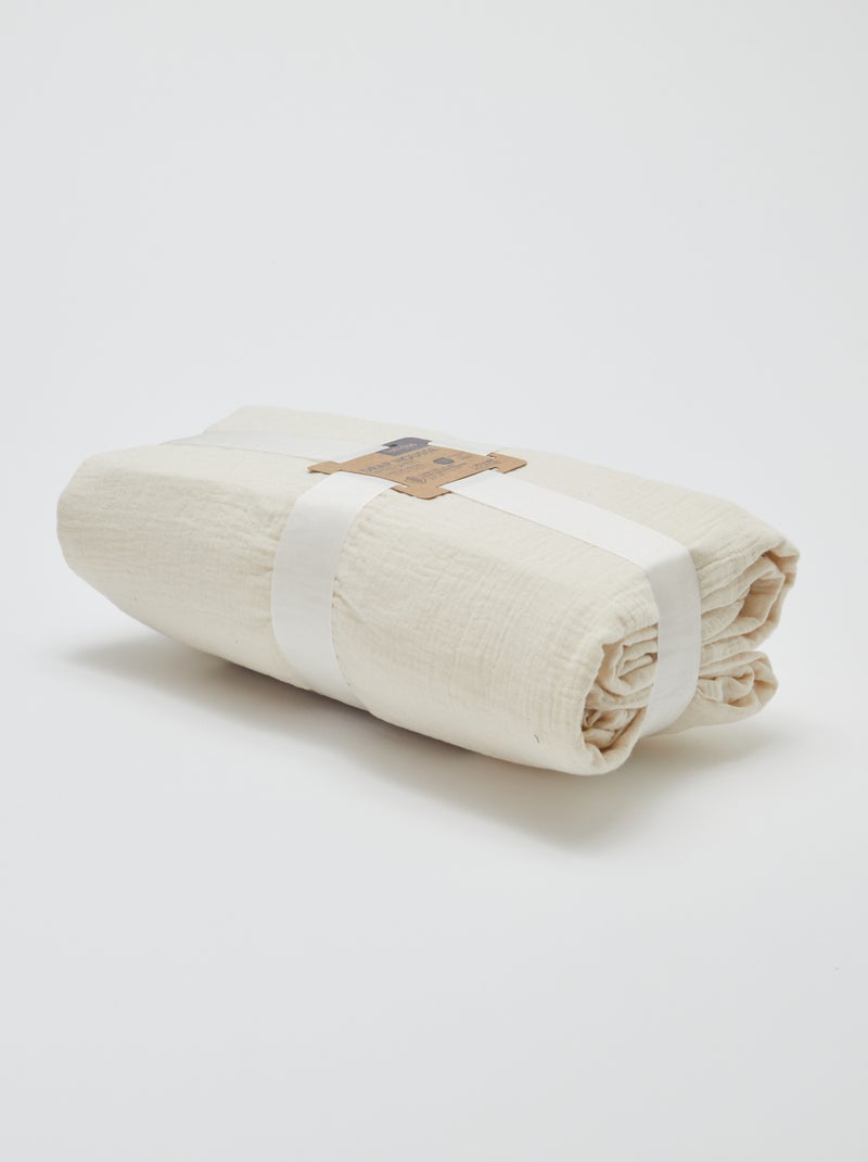 Drap housse double gaze de coton 160 x 200 cm - Kiabi Home Beige - Kiabi