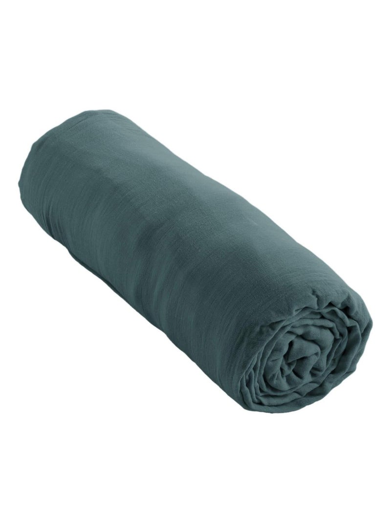 Drap housse double gaze de coton Bleu canard - Kiabi