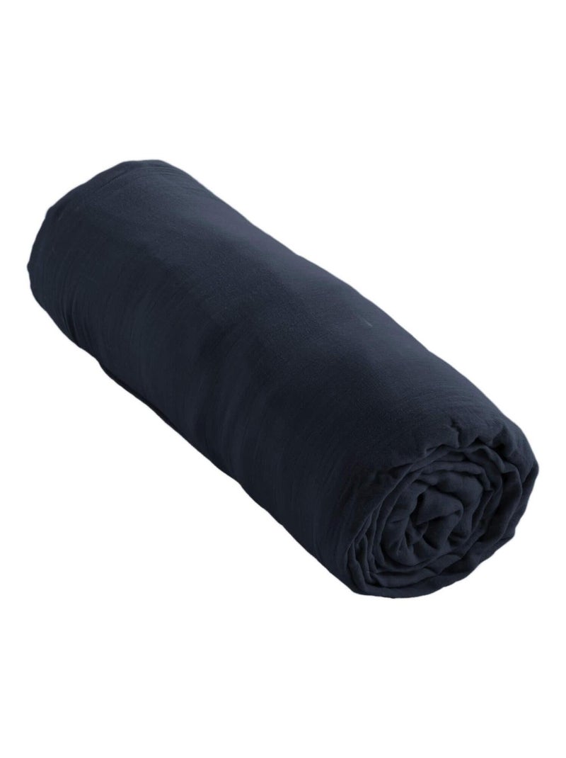 Drap housse double gaze de coton Bleu marine - Kiabi