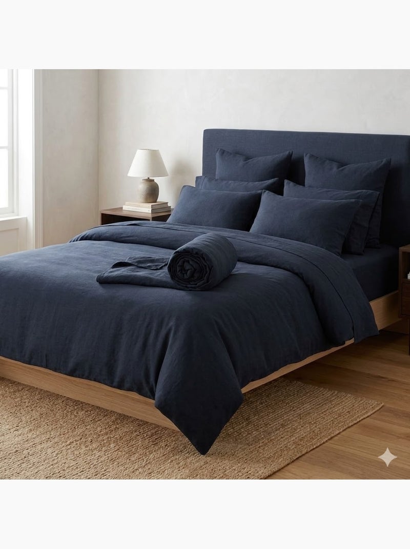 Drap Housse Double Gaze de Coton GAÏA Bleu marine - Kiabi