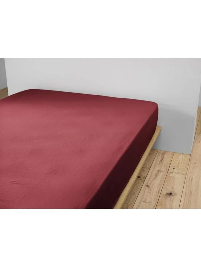 Drap Housse Double Gaze de Coton GAÏA Bordeaux - Kiabi
