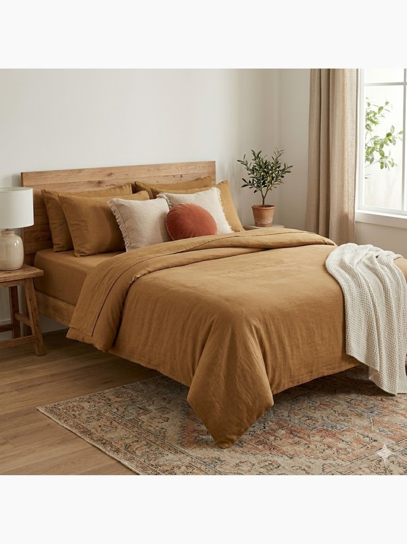 Drap Housse Double Gaze de Coton GAÏA Camel - Kiabi