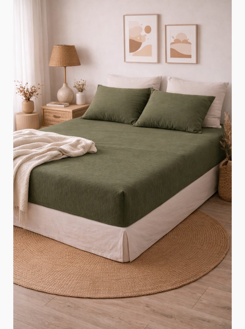 Drap Housse Double Gaze de Coton GAÏA Kaki - Kiabi