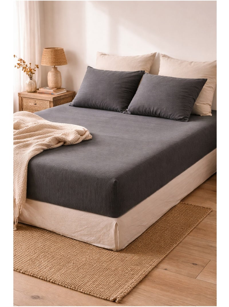 Drap housse double gaze de coton gaïa Noir Gris anthracite - Kiabi