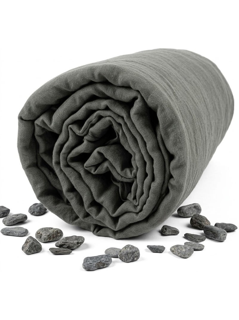 Drap housse double gaze de coton gaïa Noir Gris anthracite - Kiabi