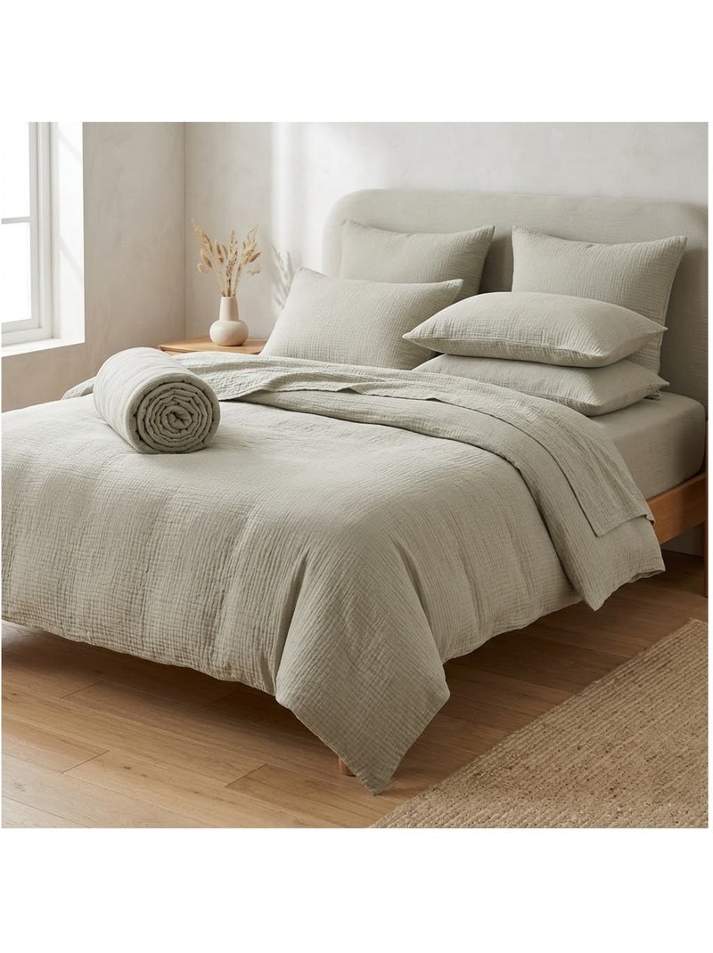 Drap housse double gaze de coton gaïa Vert clair - Kiabi
