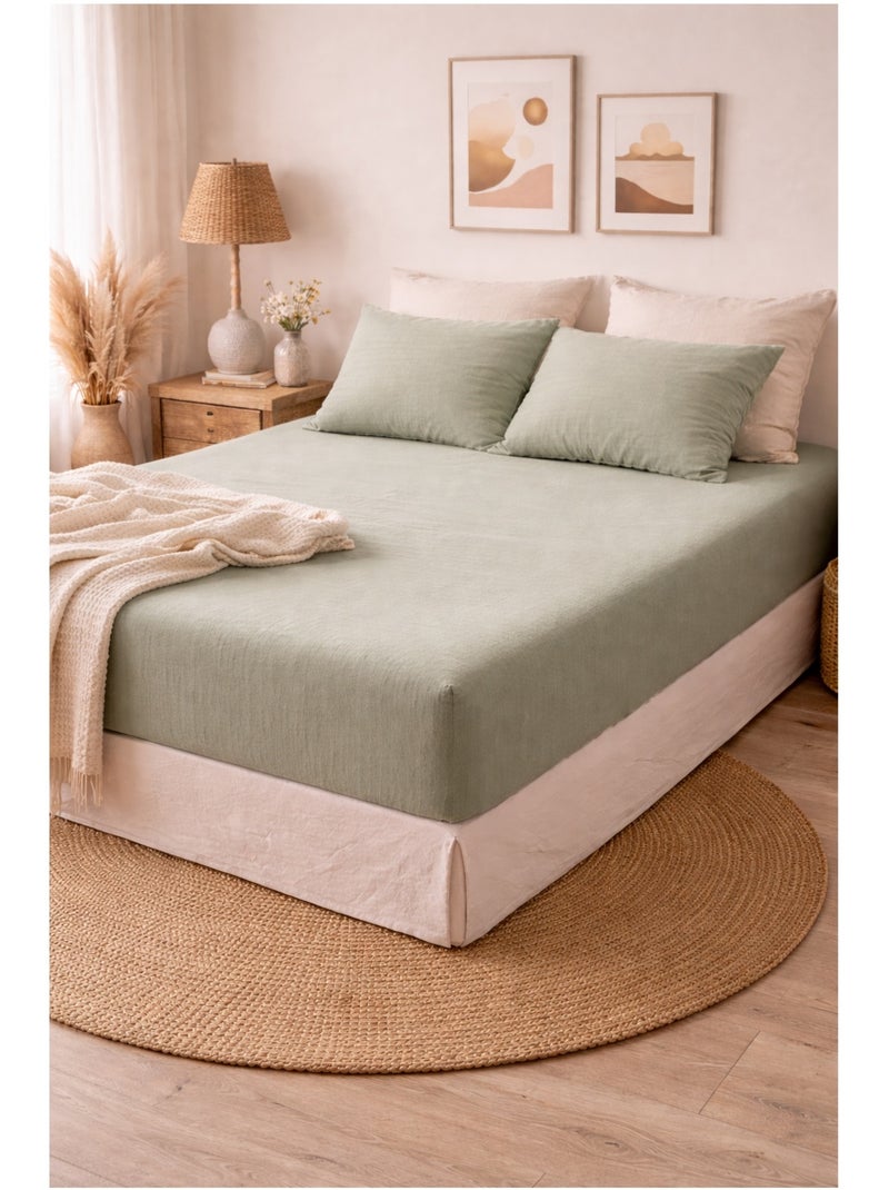 Drap housse double gaze de coton gaïa Vert clair - Kiabi