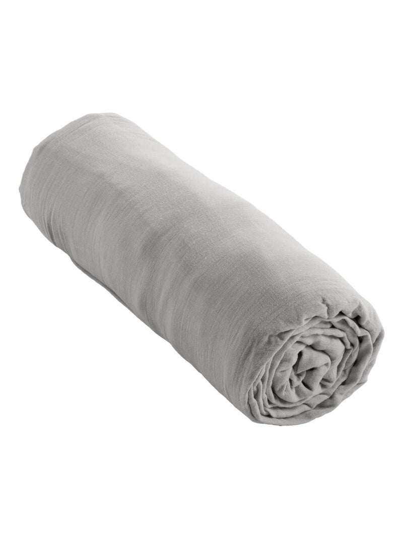 Drap housse double gaze de coton Gris - Kiabi