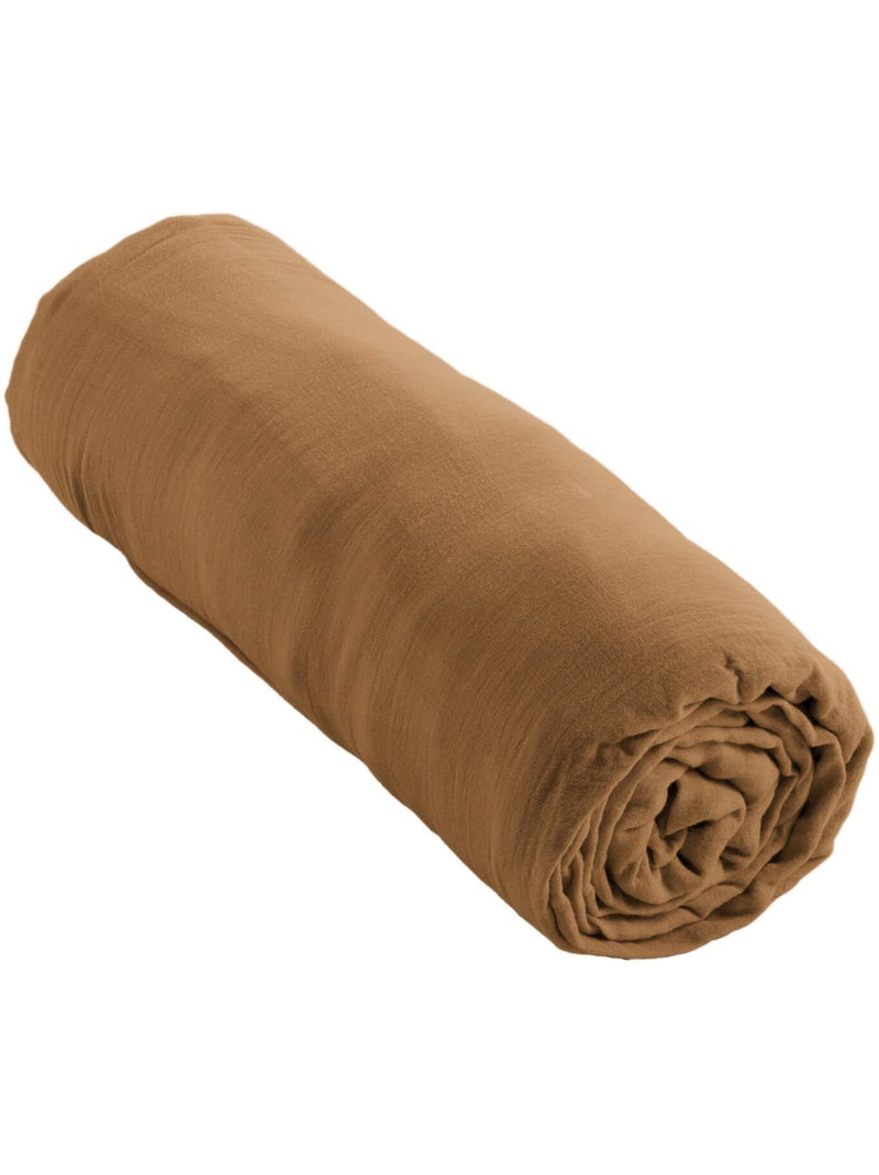 Drap housse double gaze de coton Marron - Kiabi