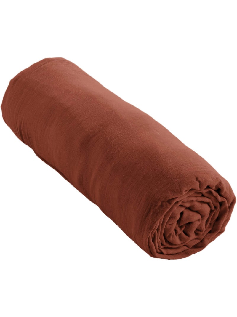 Drap housse double gaze de coton Terracotta - Kiabi