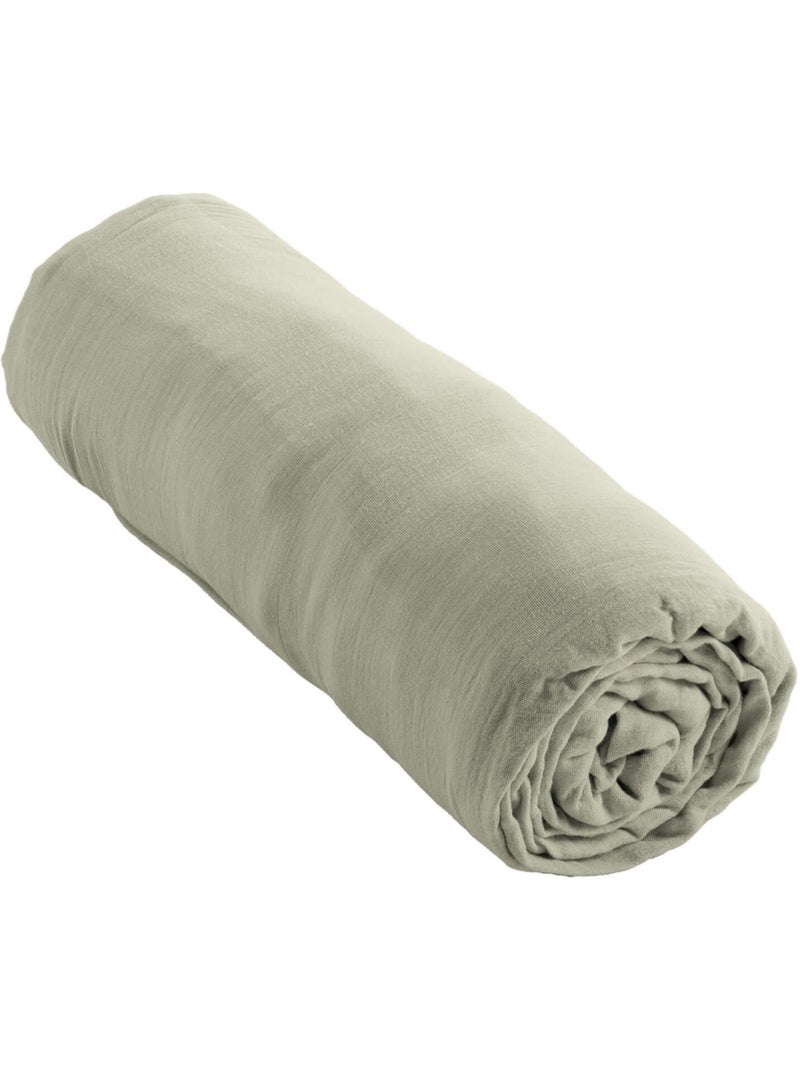 Drap housse double gaze de coton Vert d'eau - Kiabi