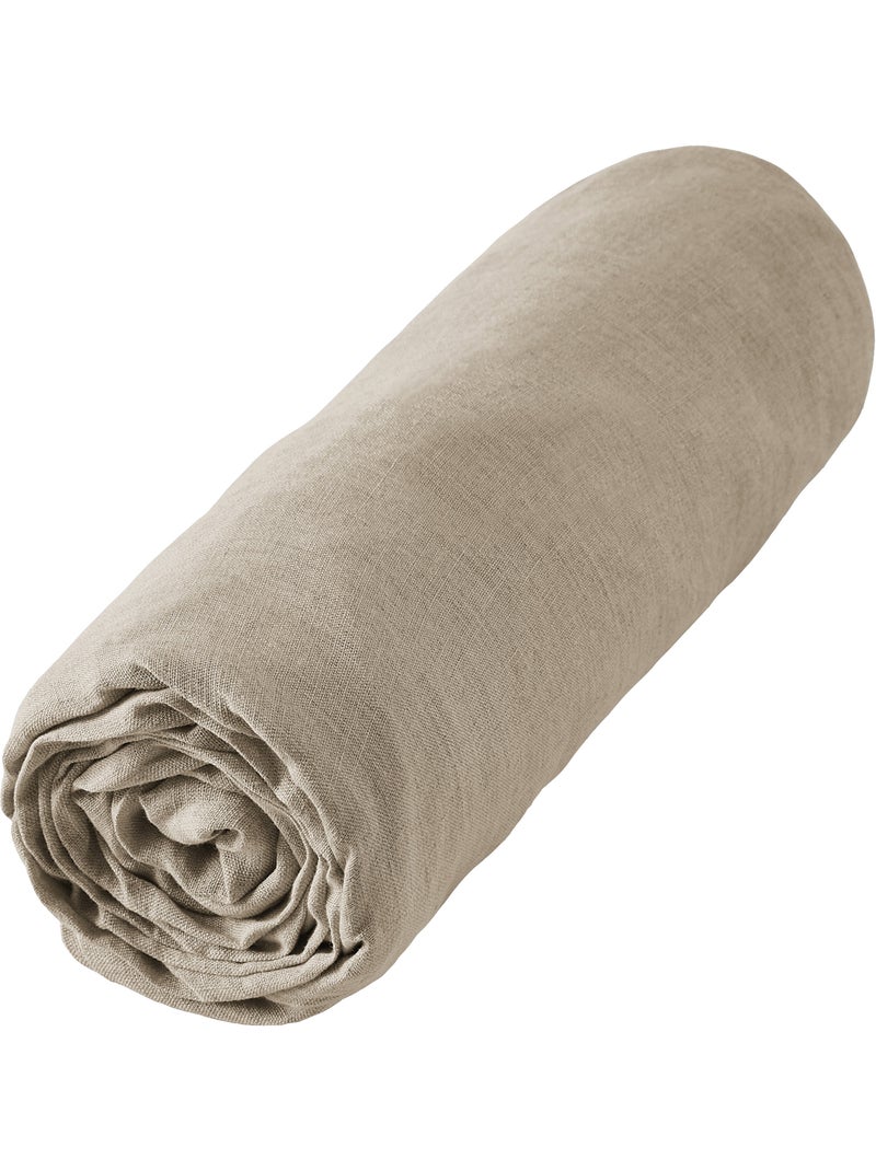 Drap housse en 100% Lin Français Beige sable - Kiabi