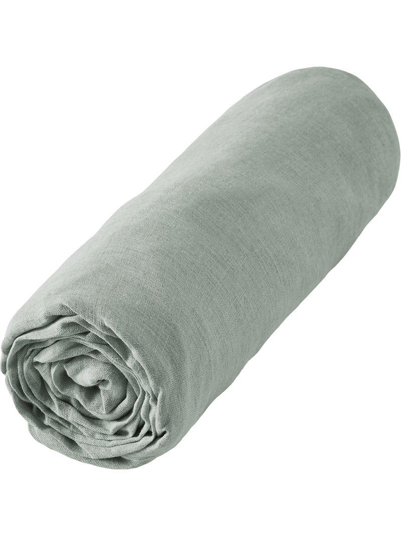 Drap housse en 100% Lin Français Bleu clair - Kiabi