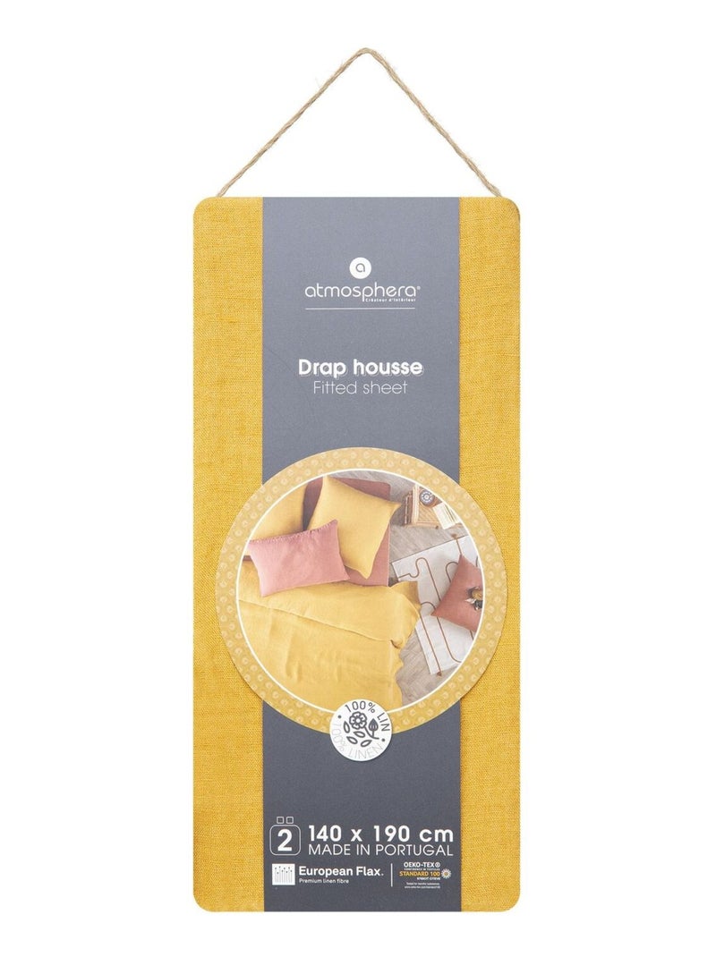 Drap housse en 100% lin Jaune foncé - Kiabi
