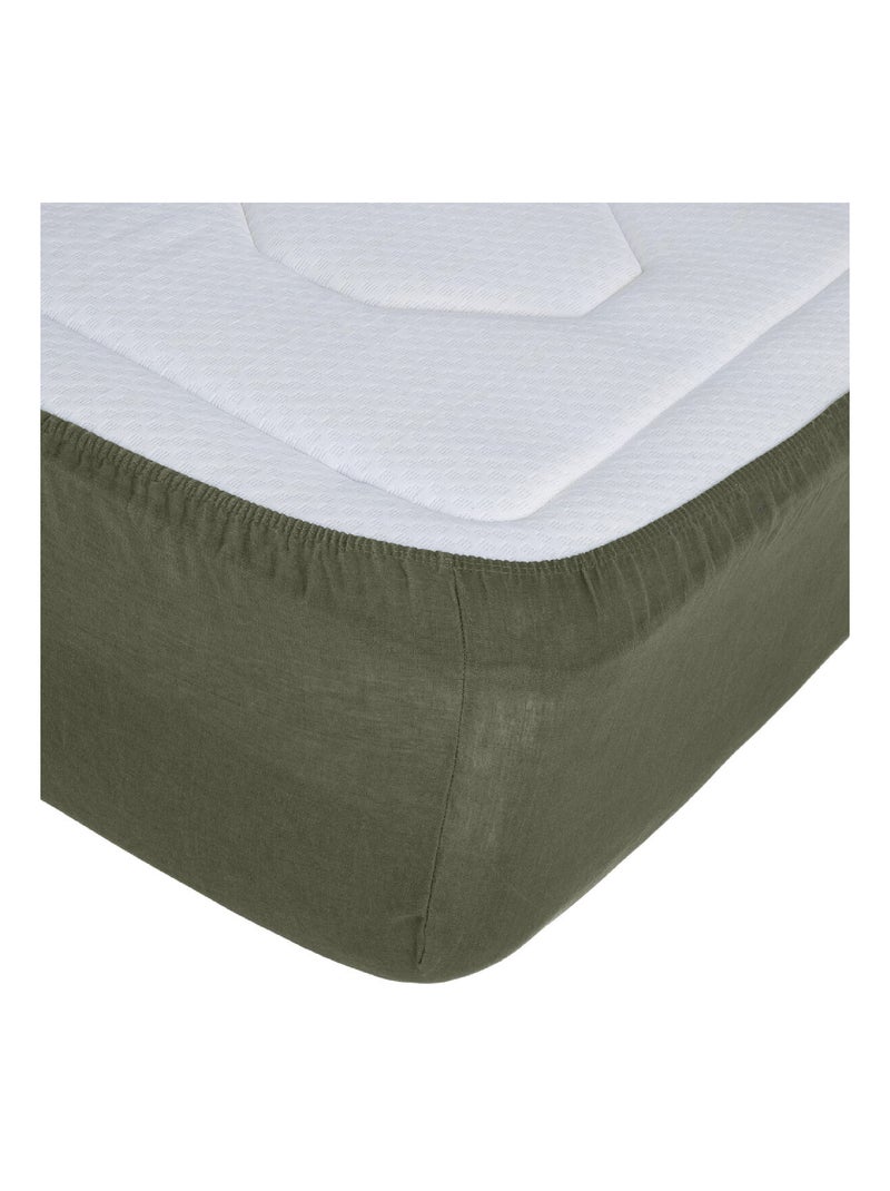 Drap housse en 100% lin Vert foncé - Kiabi