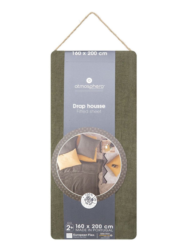 Drap housse en 100% lin Vert foncé - Kiabi