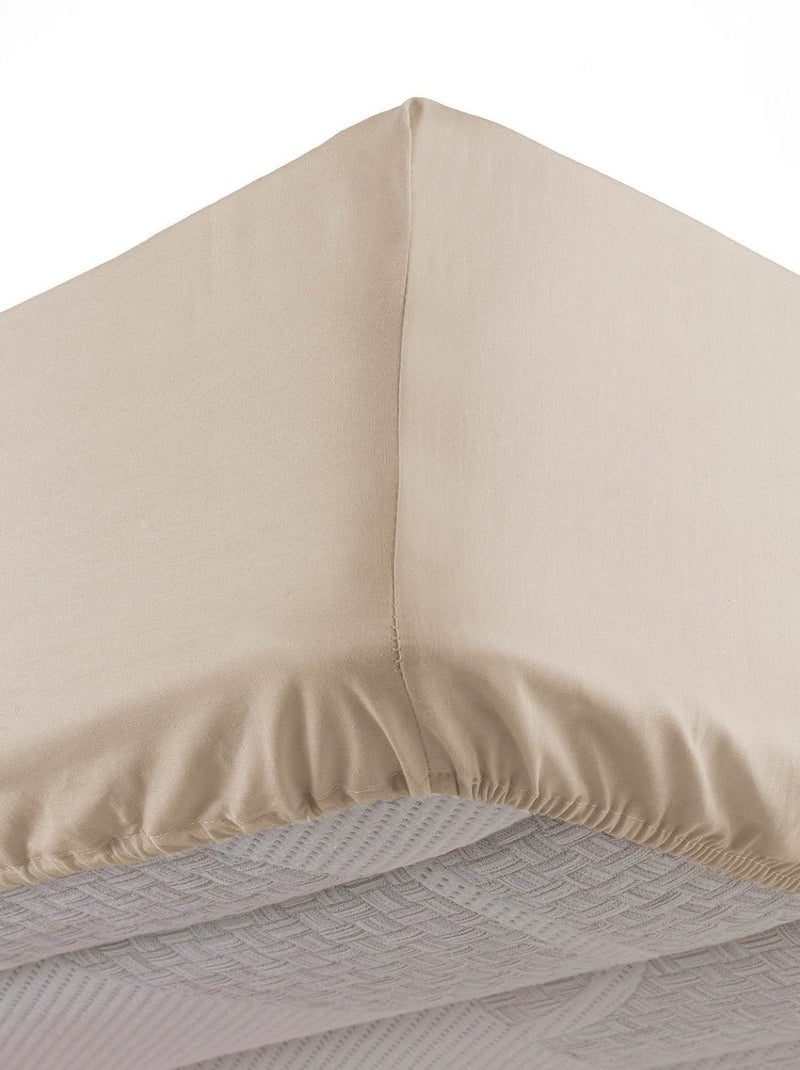 Drap housse en coton 57 fils Sable Beige - Kiabi