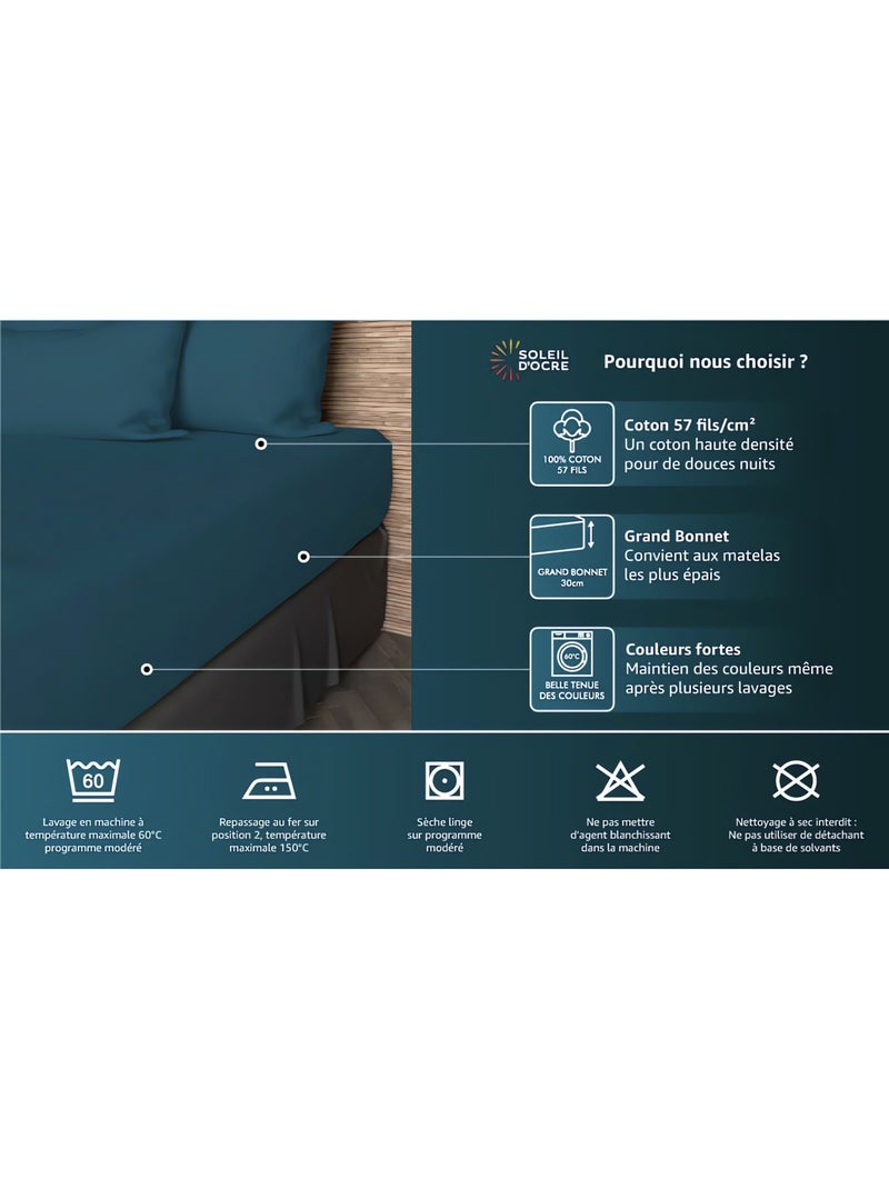 Drap housse en coton 57 fils UNI, par Soleil d'ocre Blanc - Kiabi