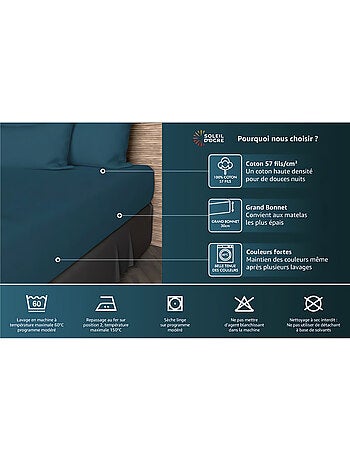 Drap housse en coton 57 fils UNI, par Soleil d'ocre