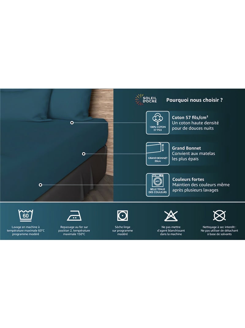 Drap housse en coton 57 fils UNI, par Soleil d'ocre Jaune - Kiabi