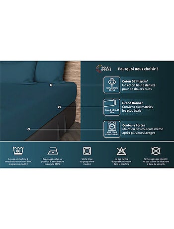 Drap housse en coton 57 fils UNI, par Soleil d'ocre