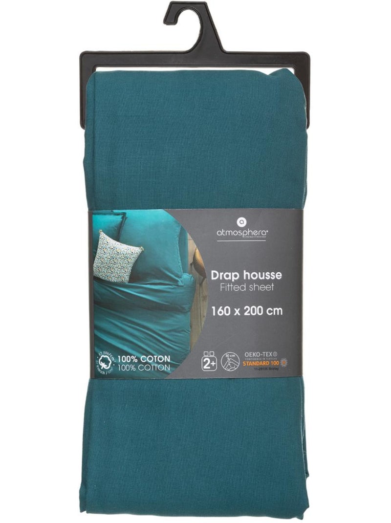 Drap-housse en coton CARINA Bleu canard - Kiabi