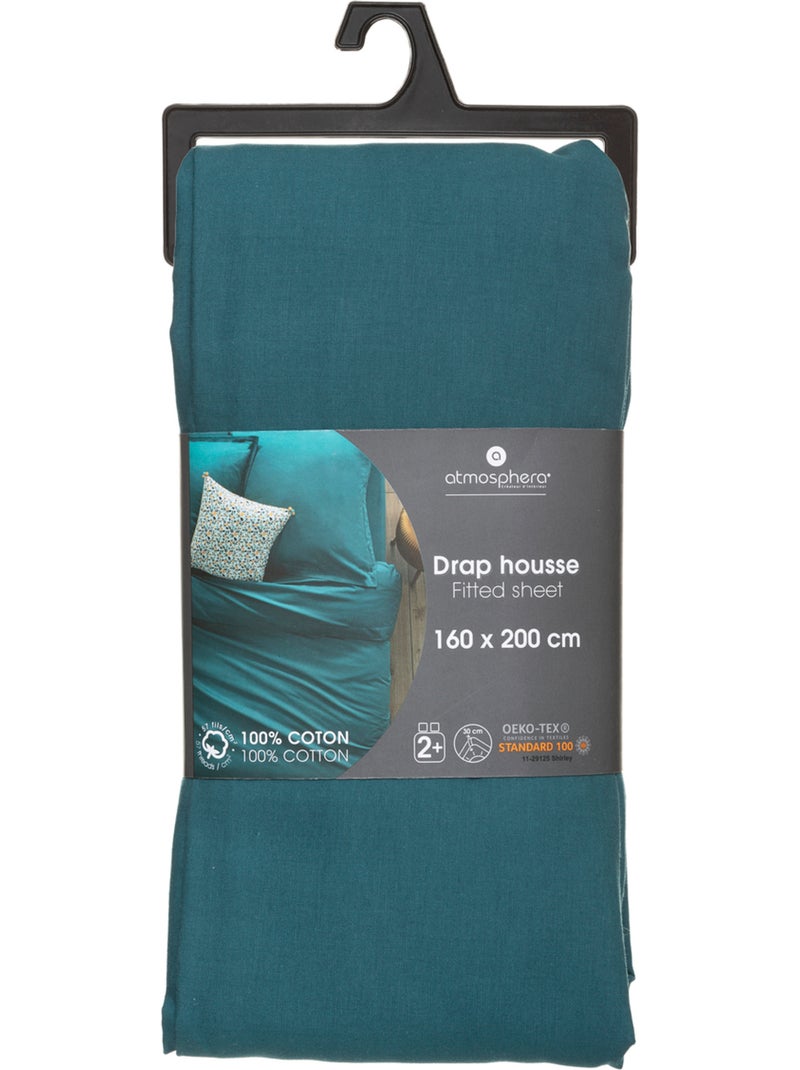 Drap-housse en coton CARINA Bleu canard - Kiabi