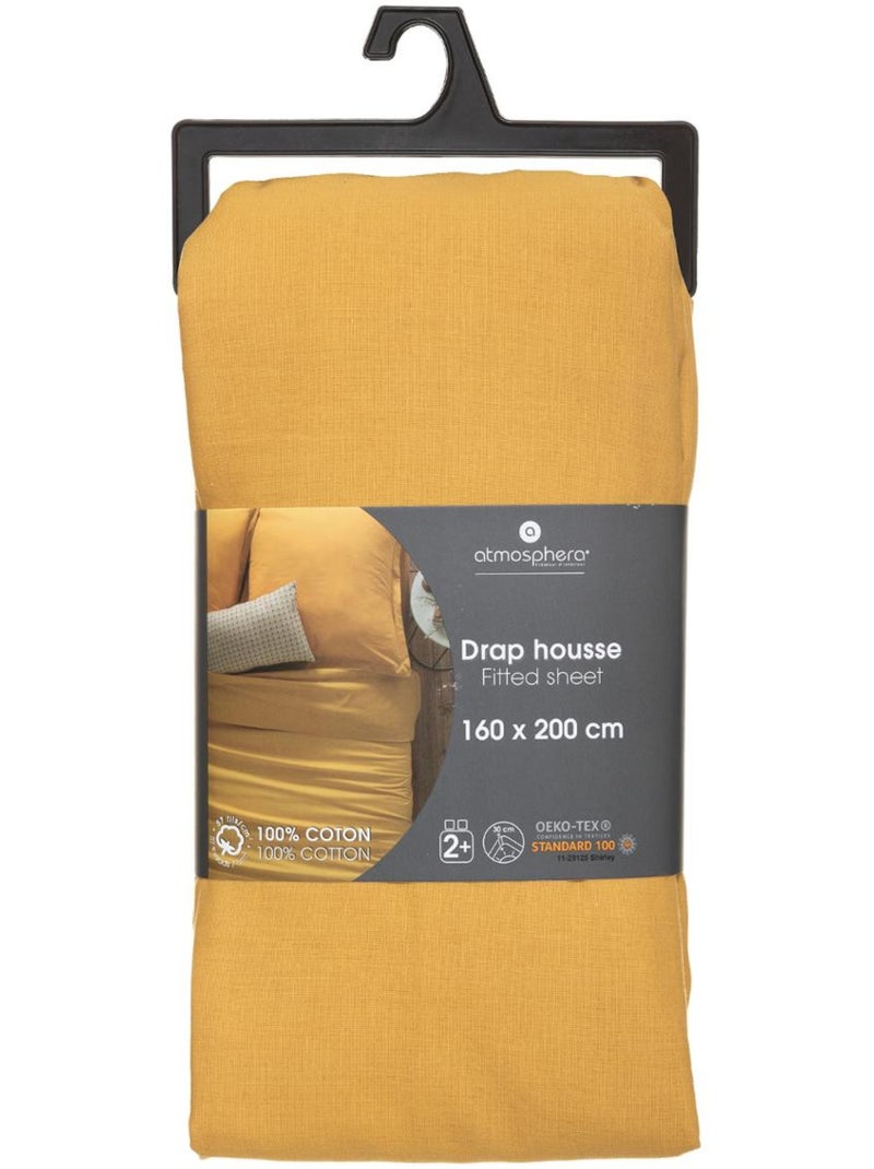 Drap-housse en coton CARINA Ocre - Kiabi