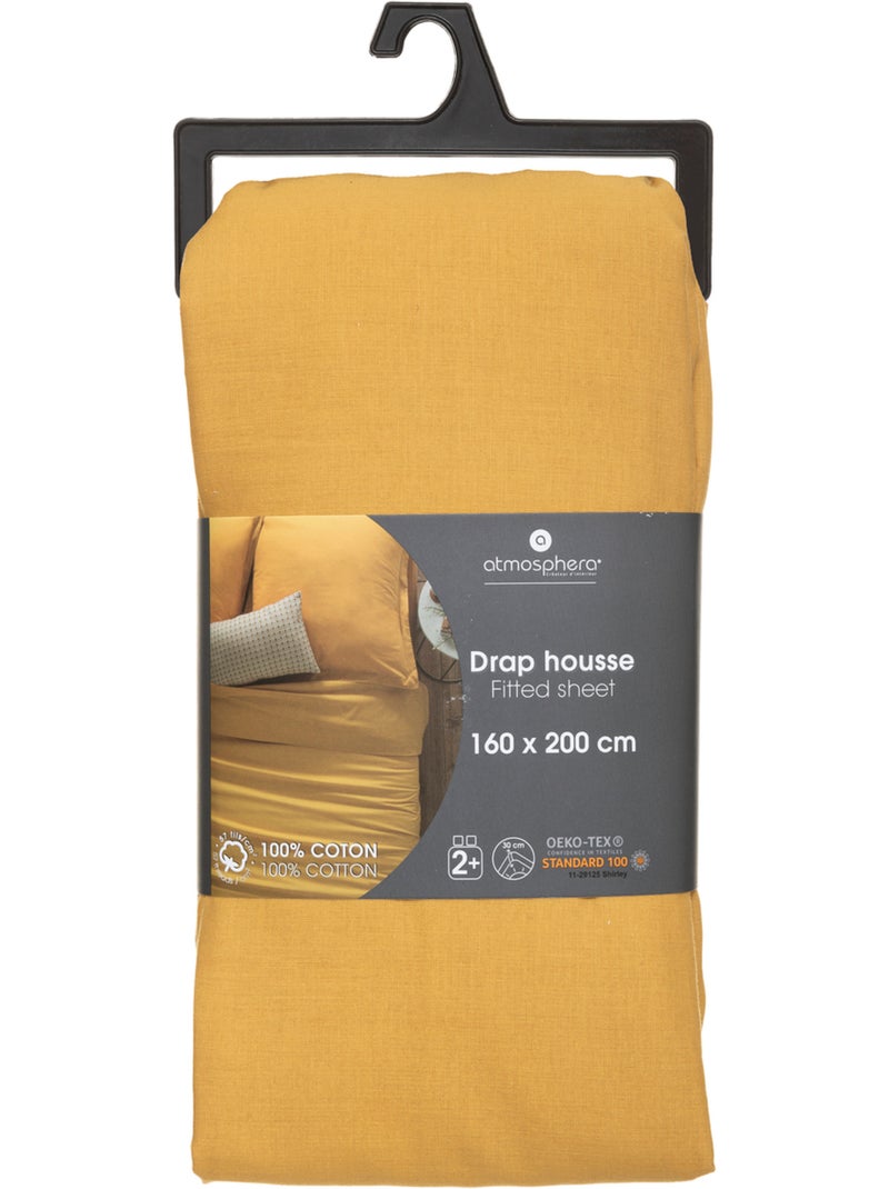 Drap-housse en coton CARINA Ocre - Kiabi