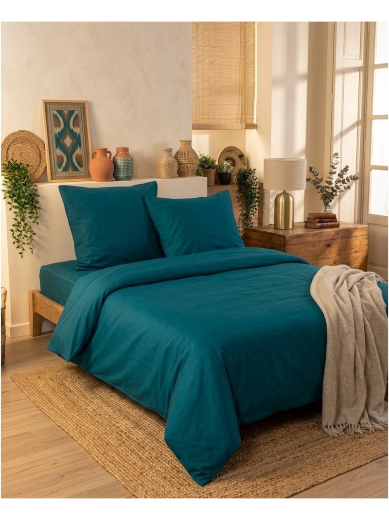 Drap housse en coton Eden Bleu pétrole - Kiabi